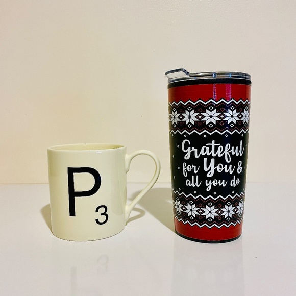 Scrabble Letter P Mug and Holiday Christmas Sweater Design Travel Mug Bundle - Picture 2 of 11
